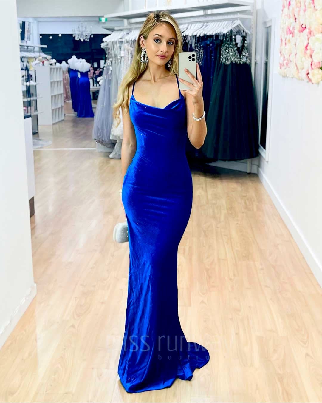 Carlisle Sparkle Velvet Gown - Cobalt