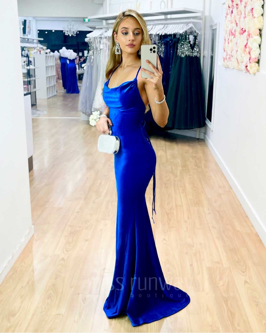 Carlisle Sparkle Velvet Gown - Cobalt | Miss Runway Boutique