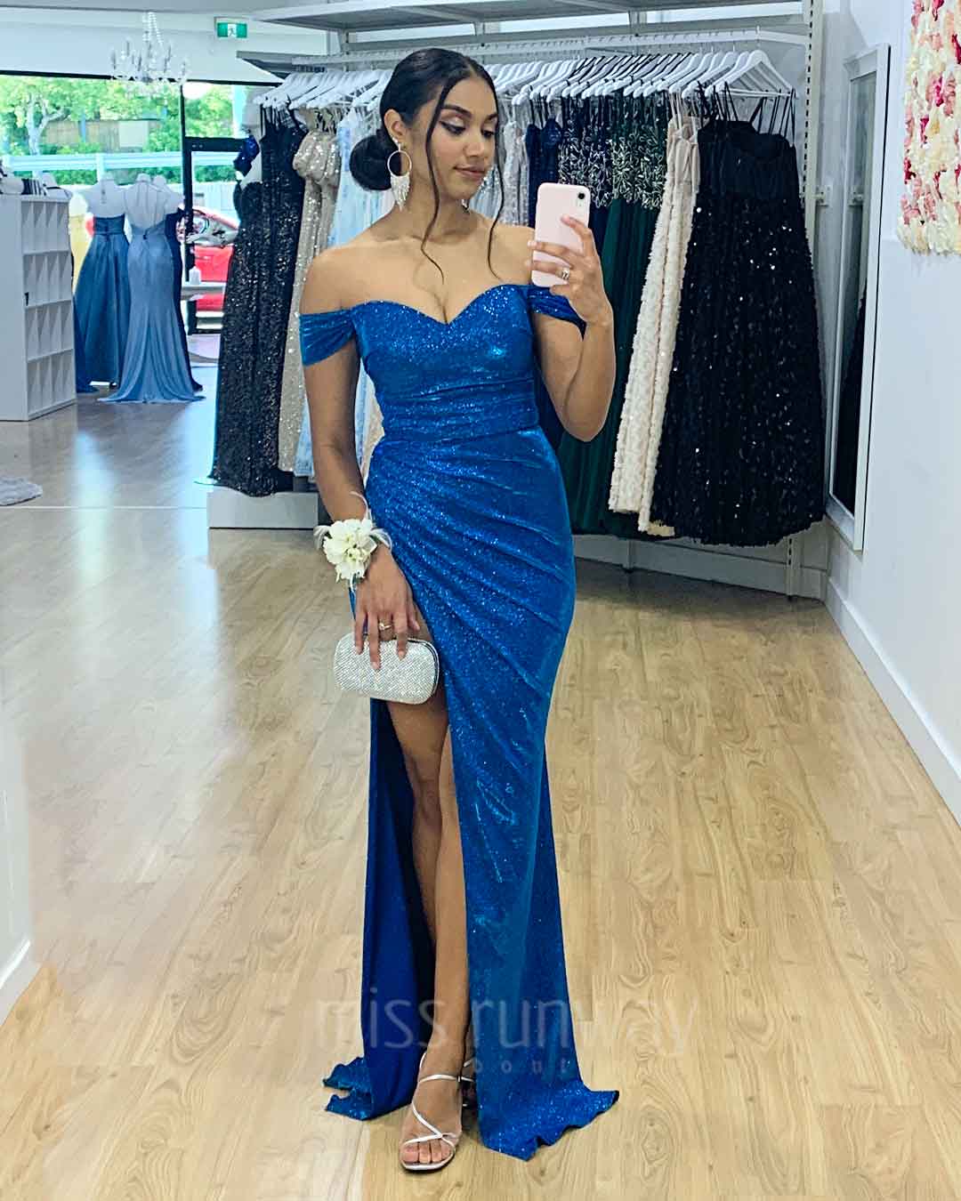 Carmen Glitter Gown - Electric Blue