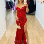 Carmen Sequin Gown Red