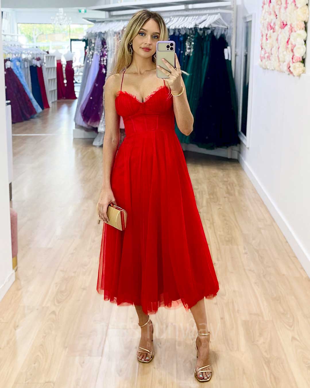 Carrie Midi Dress - Red