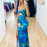 Cassie Maxi Dress - Green/Blue Print