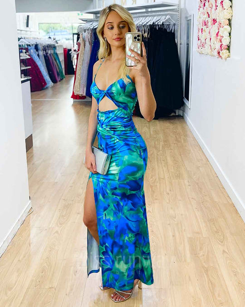 Cassie Maxi Dress - Green/Blue Print *[EXCLUSIVE]