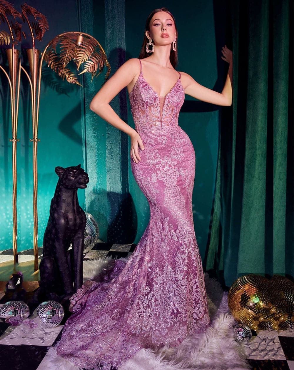 Joan Embroidered Glitter Gown - Amethyst