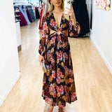 Chloe Chiffon Maxi Dress - Black Floral