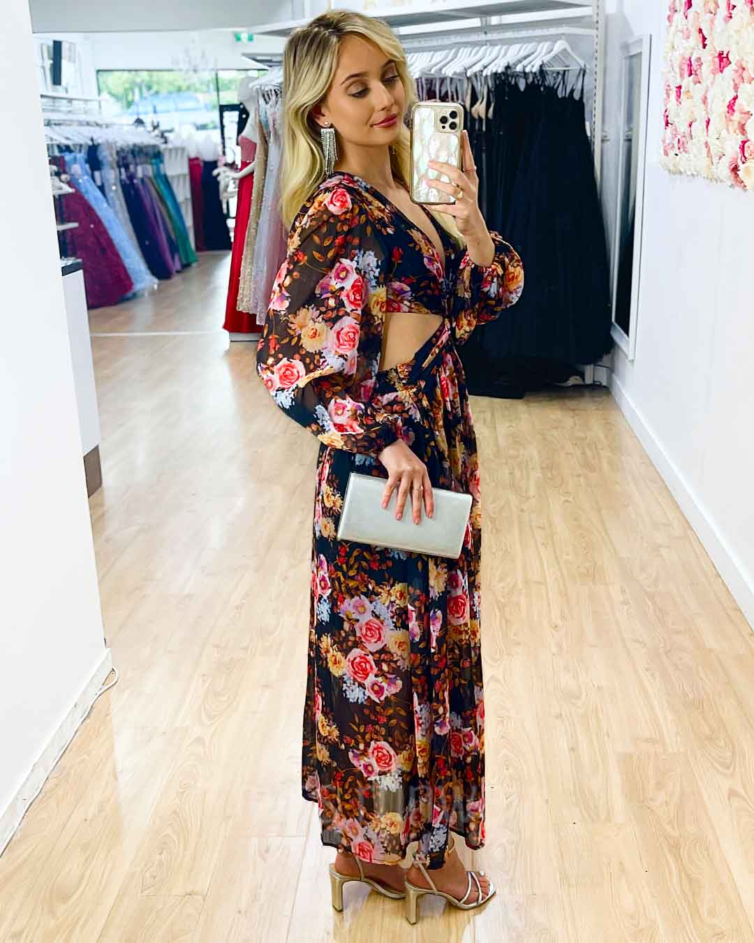 Chloe Chiffon Maxi Dress - Black Floral
