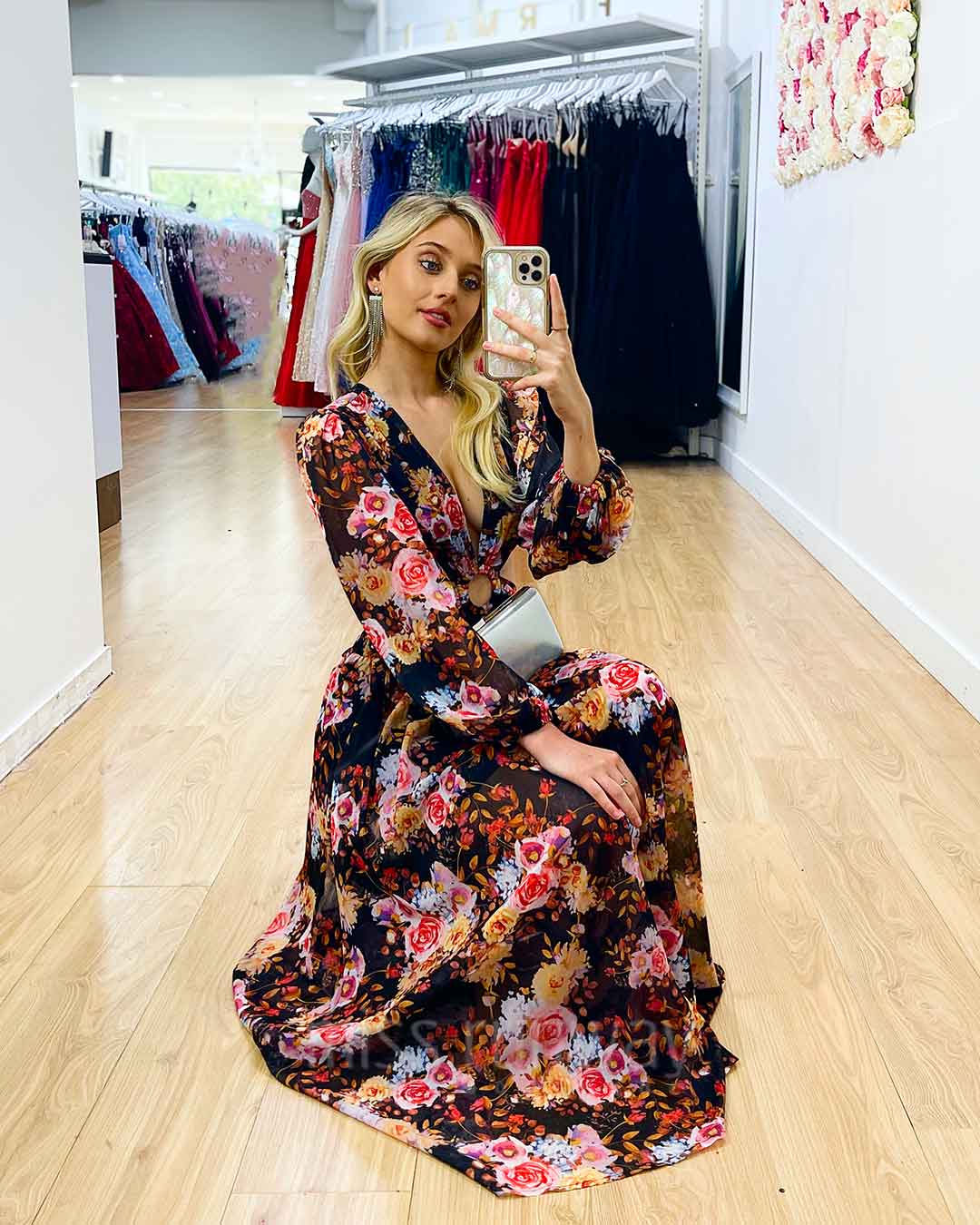 Chloe Chiffon Maxi Dress - Black Floral