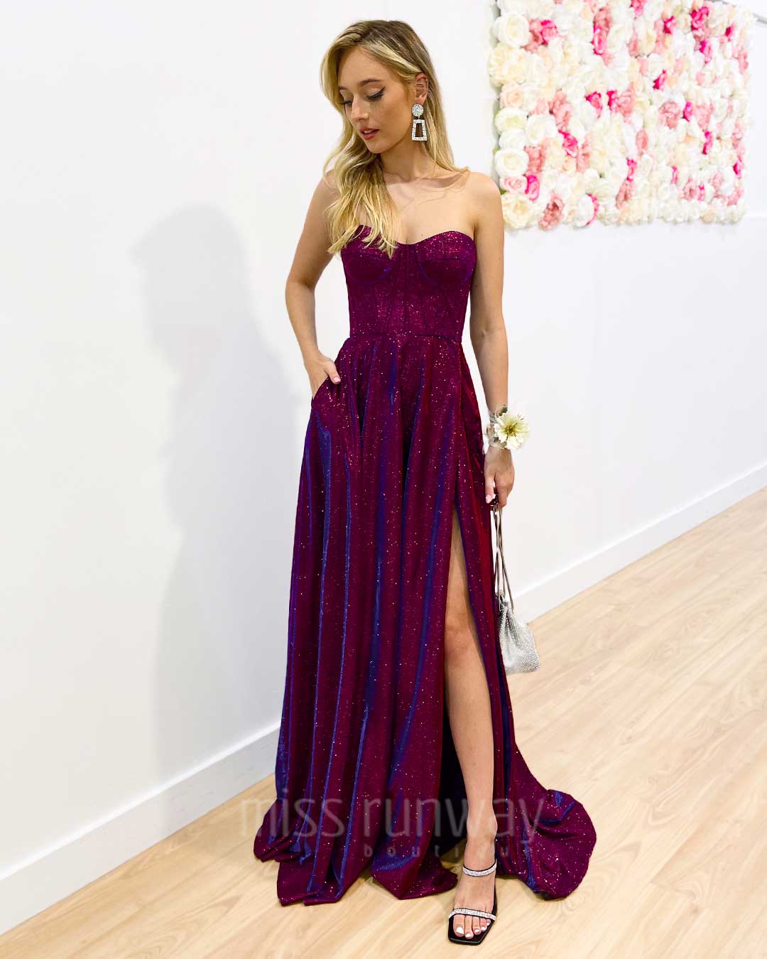 Daphne Sparkle Satin Gown - Fuchsia