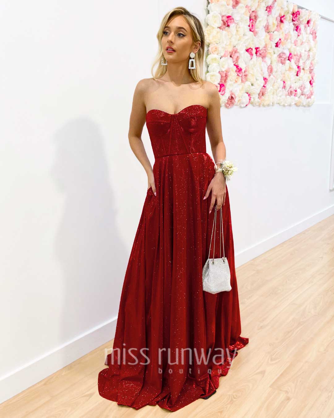 Daphne Sparkle Satin Gown - Red