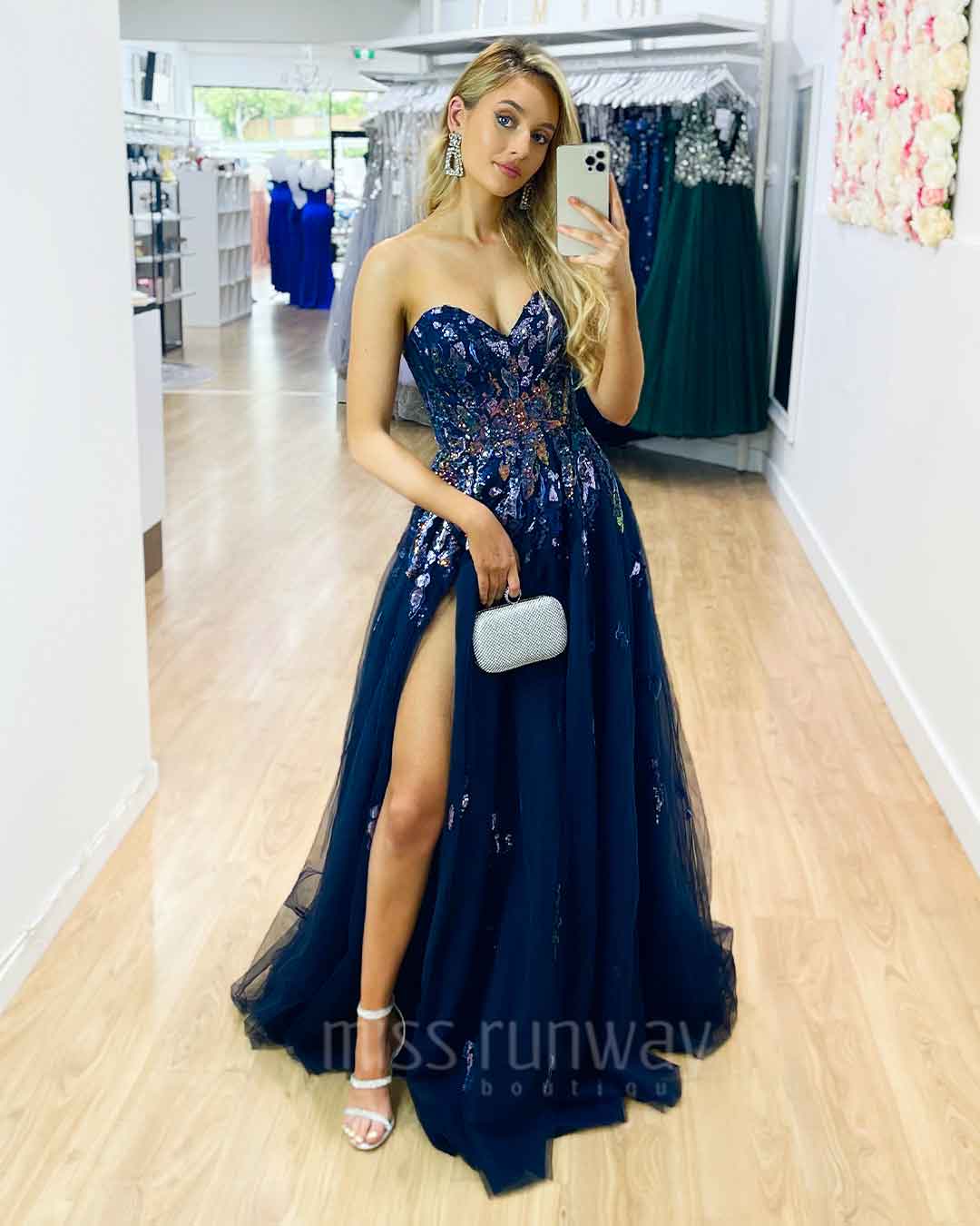 Delhi Beaded Gown - Navy