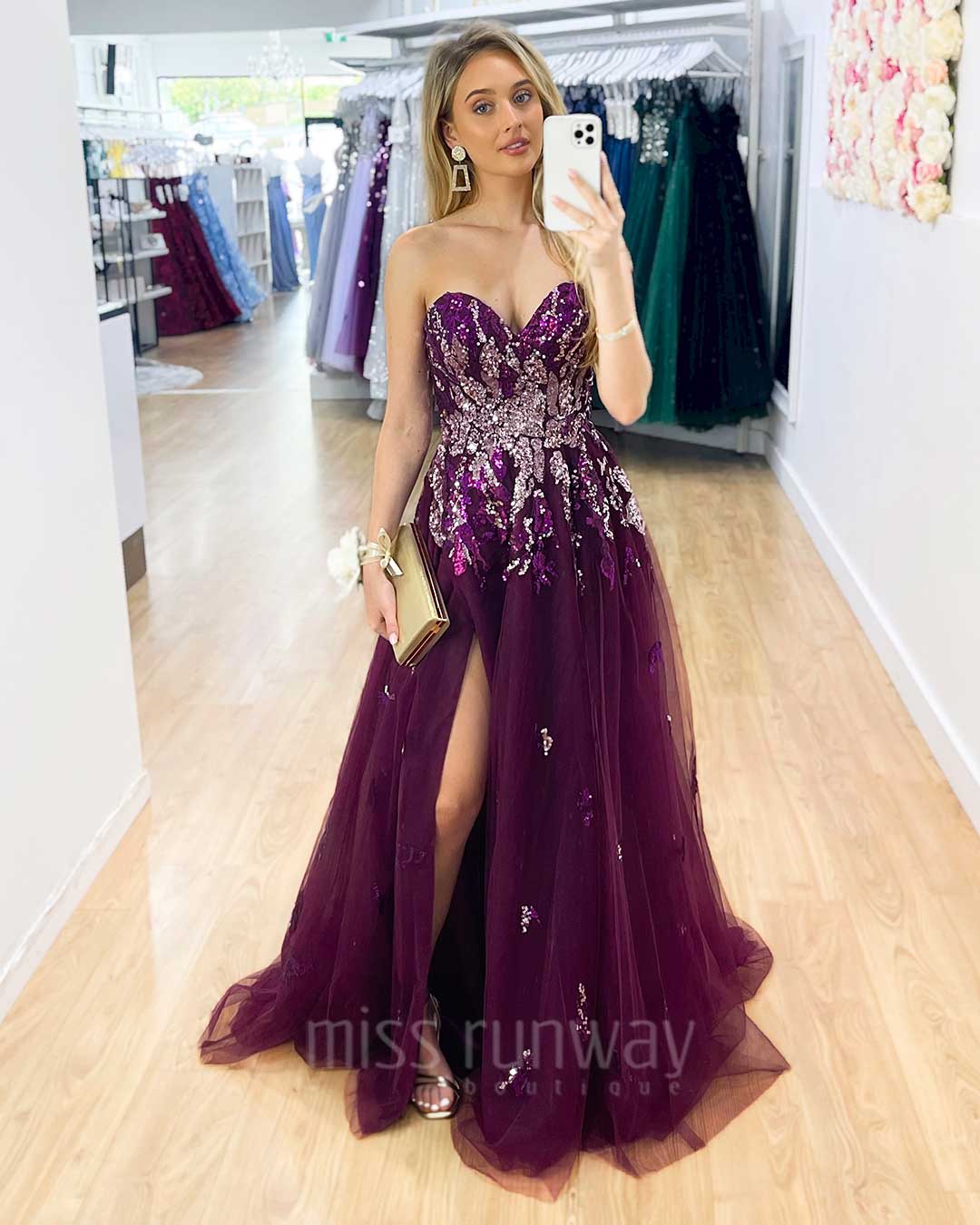 Delhi Beaded Gown - Plum