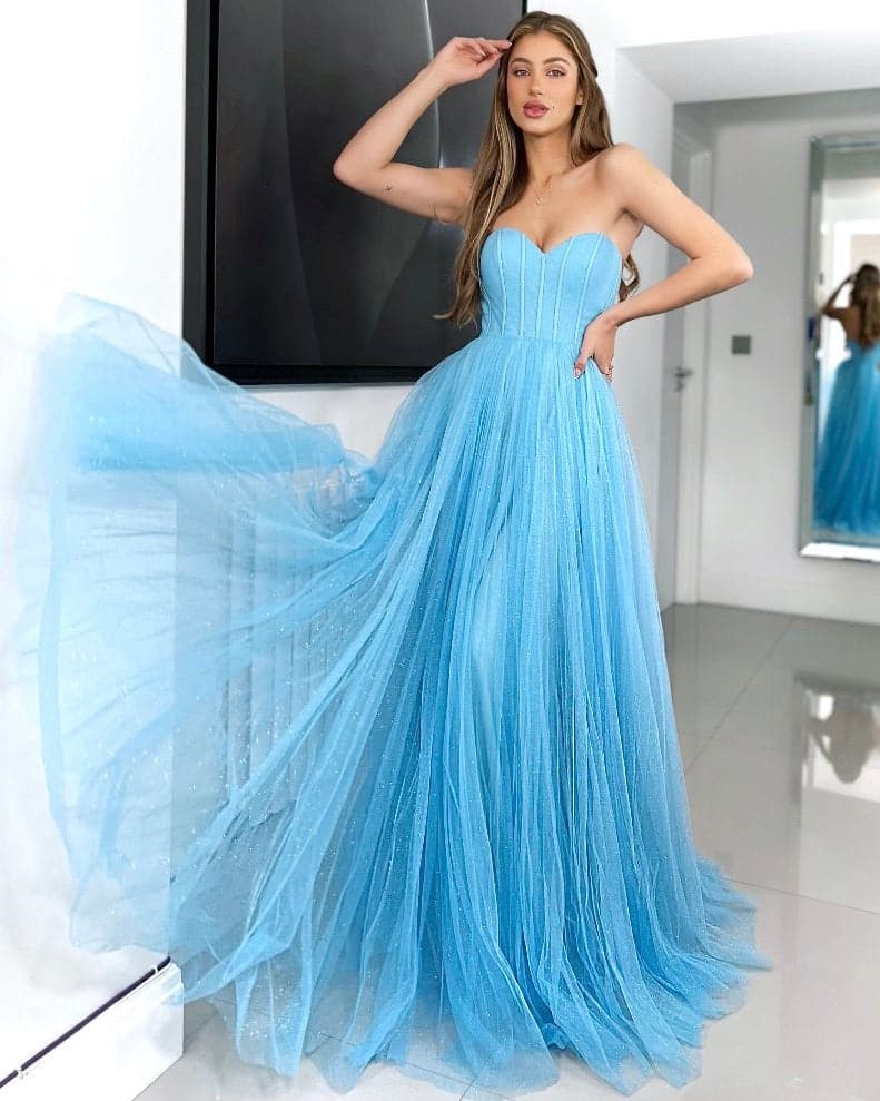 Tasha Tulle Glitter Gown - Maya Blue