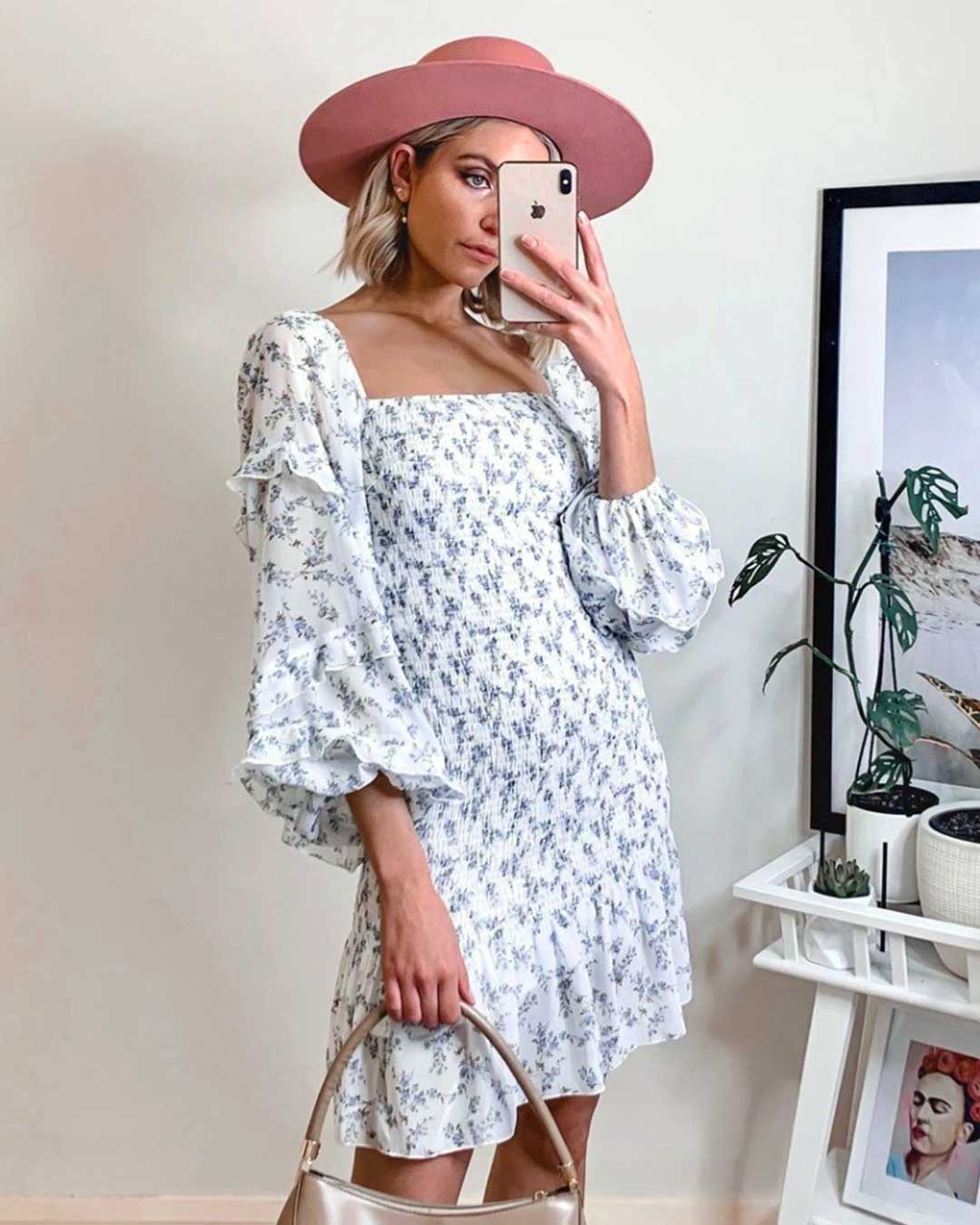 Elena Floral Dress - White