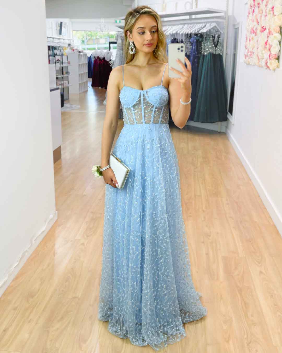 Emily Beaded Gown - Baby Blue