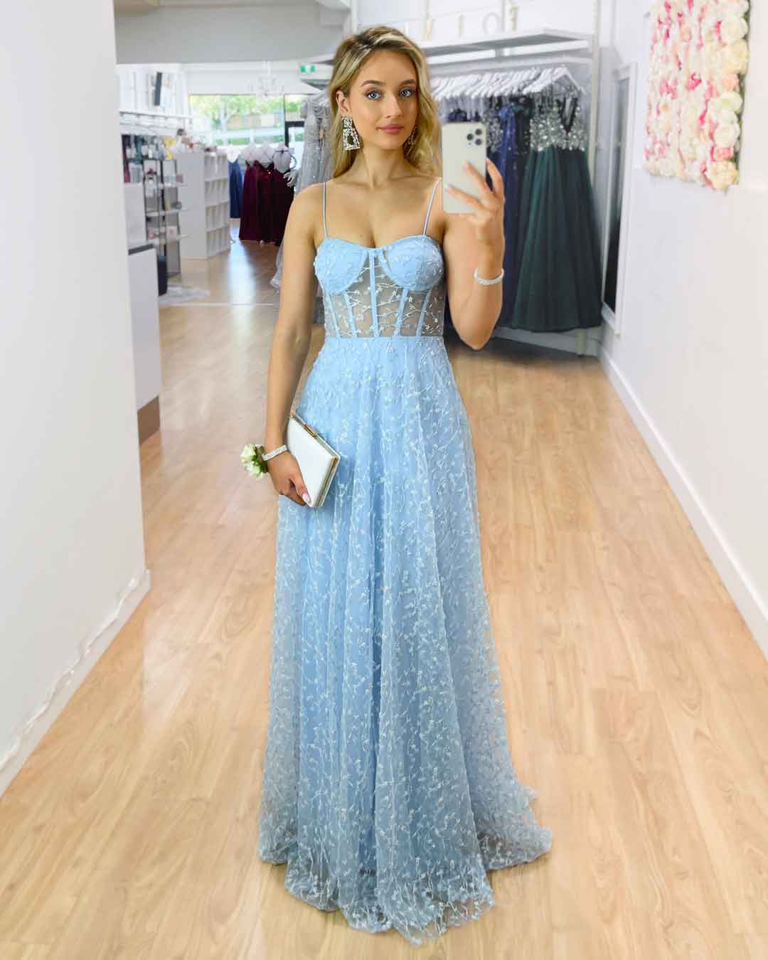 Emily Beaded Gown - Baby Blue