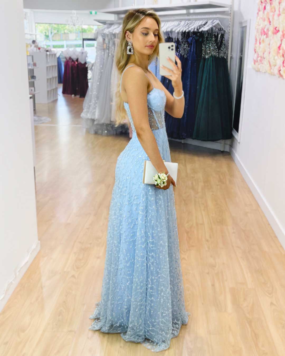 Emily Beaded Gown - Baby Blue