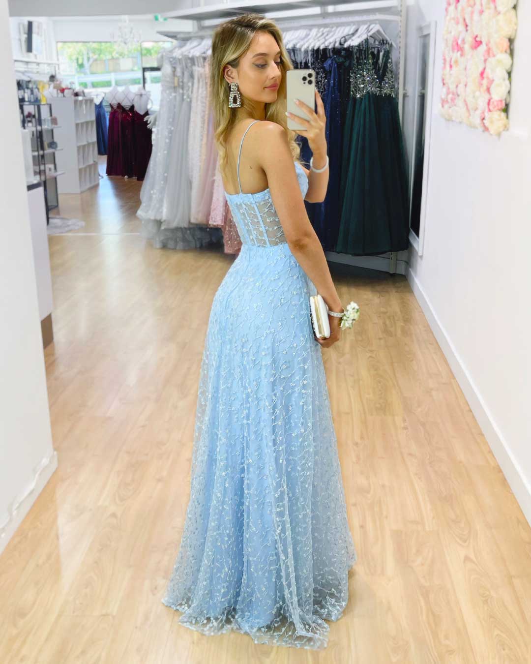 Emily Beaded Gown - Baby Blue