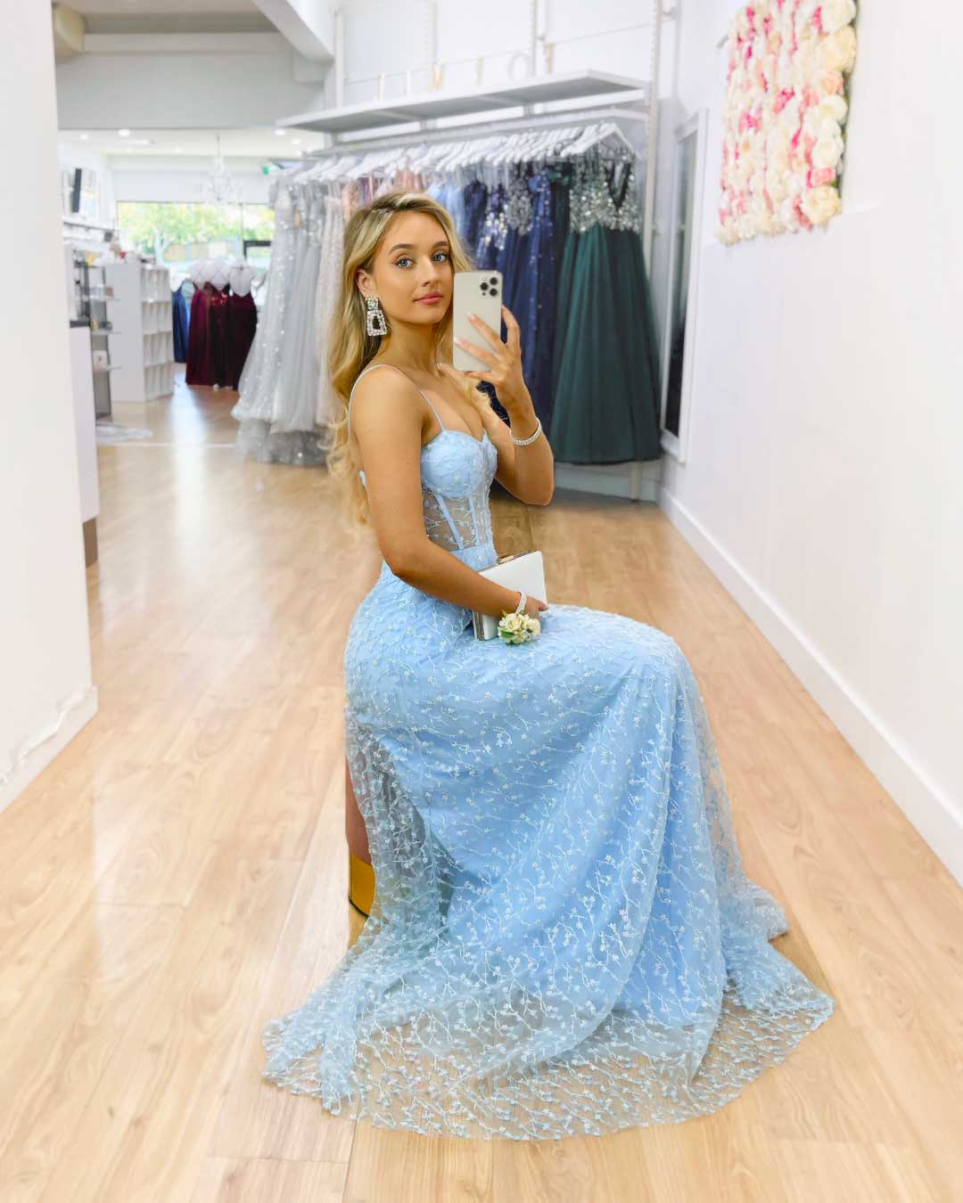 Emily Beaded Gown - Baby Blue