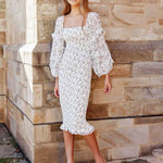 Ena Floral Midi Dress - White