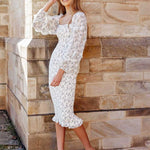 Ena Floral Midi Dress - White