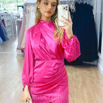 Estella Satin Mini Dress - Fuschia