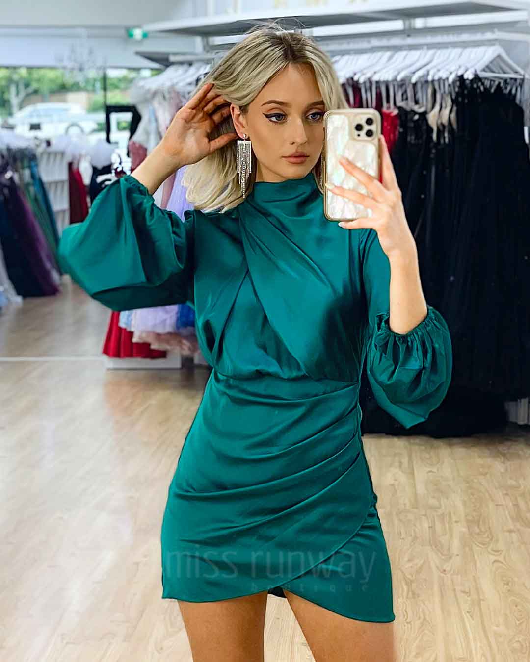 Estella Satin Mini Dress - Green