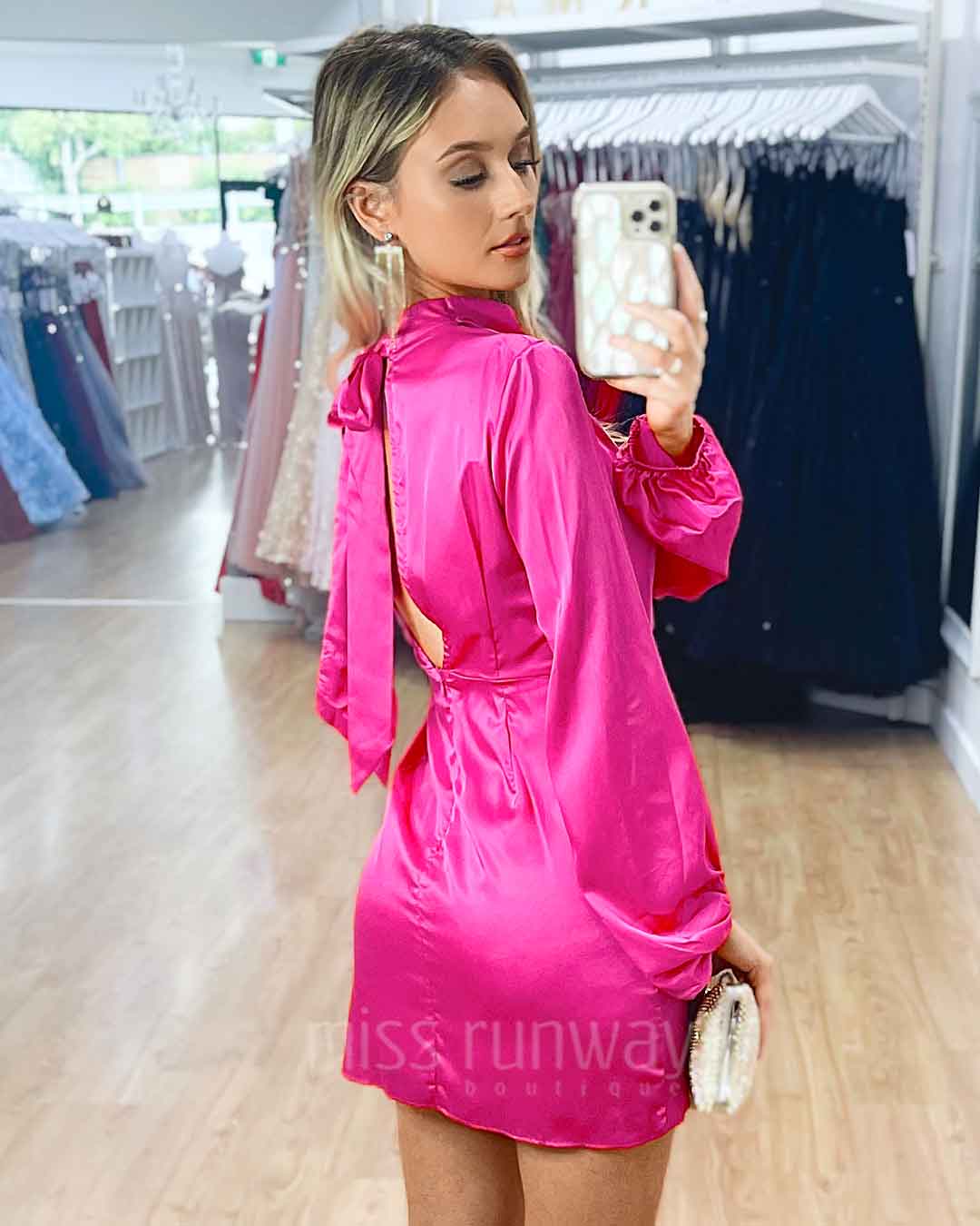 Estella Satin Mini Dress - Fuschia
