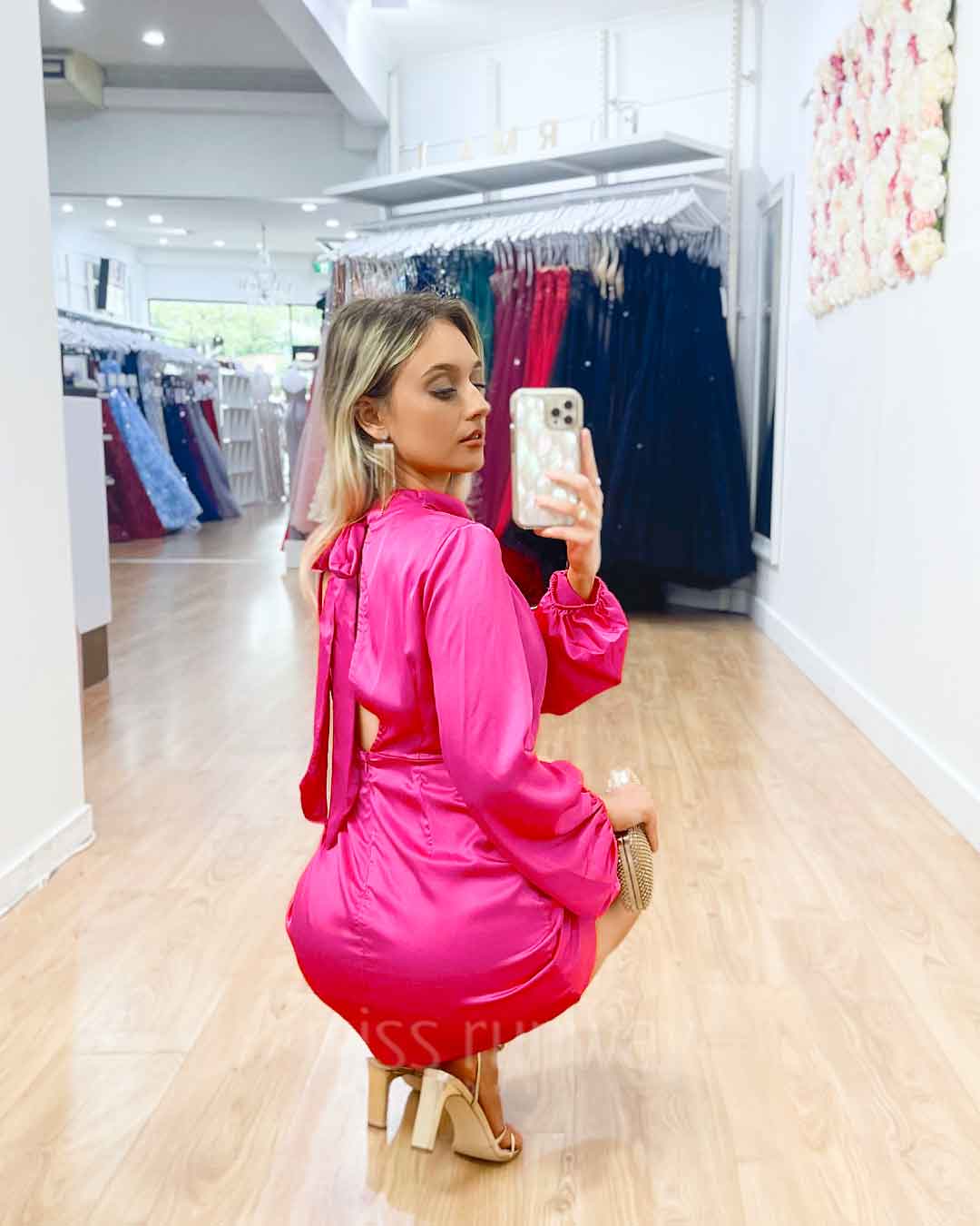 Estella Satin Mini Dress - Fuschia