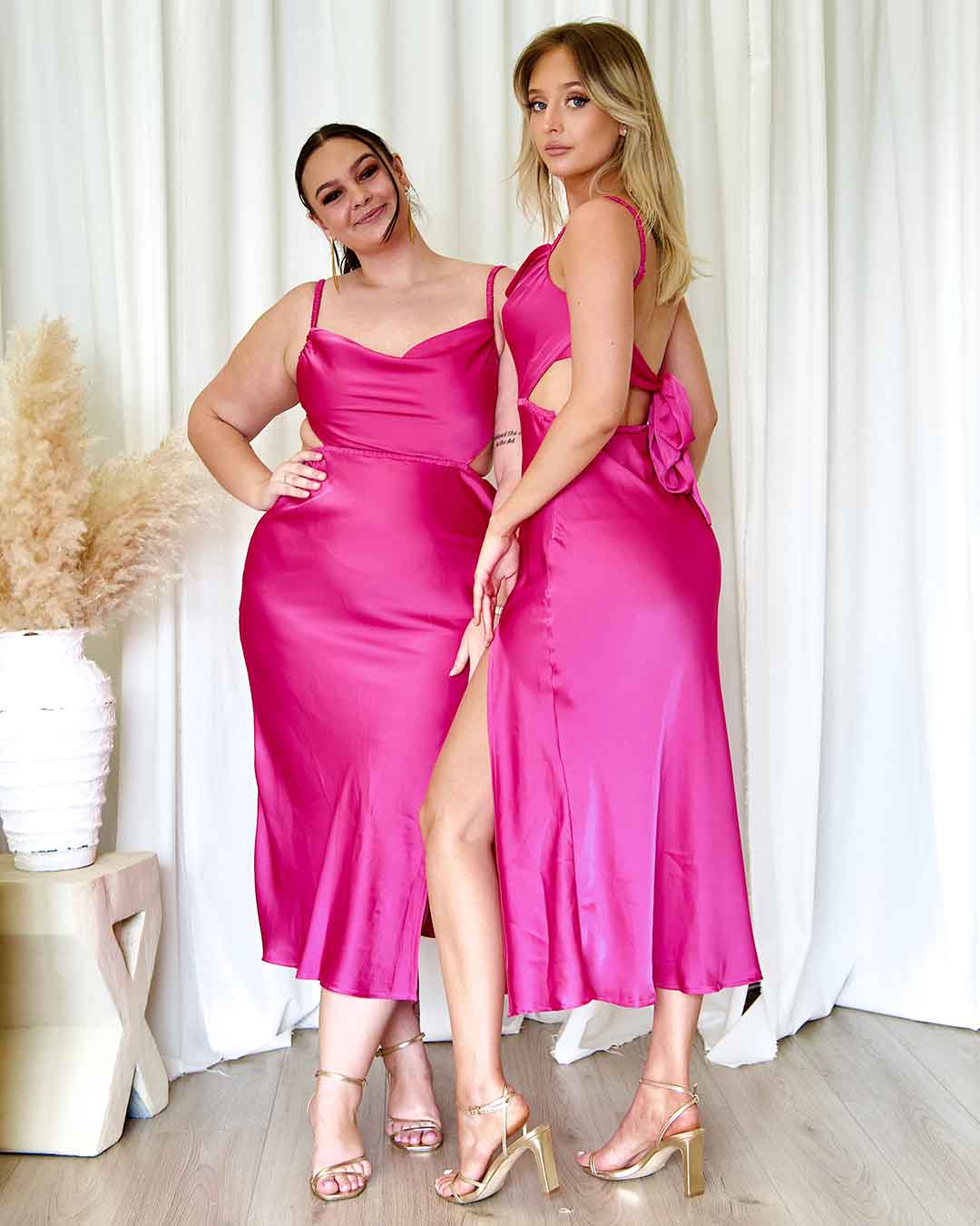 Gaia Satin Midi Dress - Hot Pink Miss Runway Boutique Gaia Satin Midi Dress - Hot Pink Miss Runway Boutique
