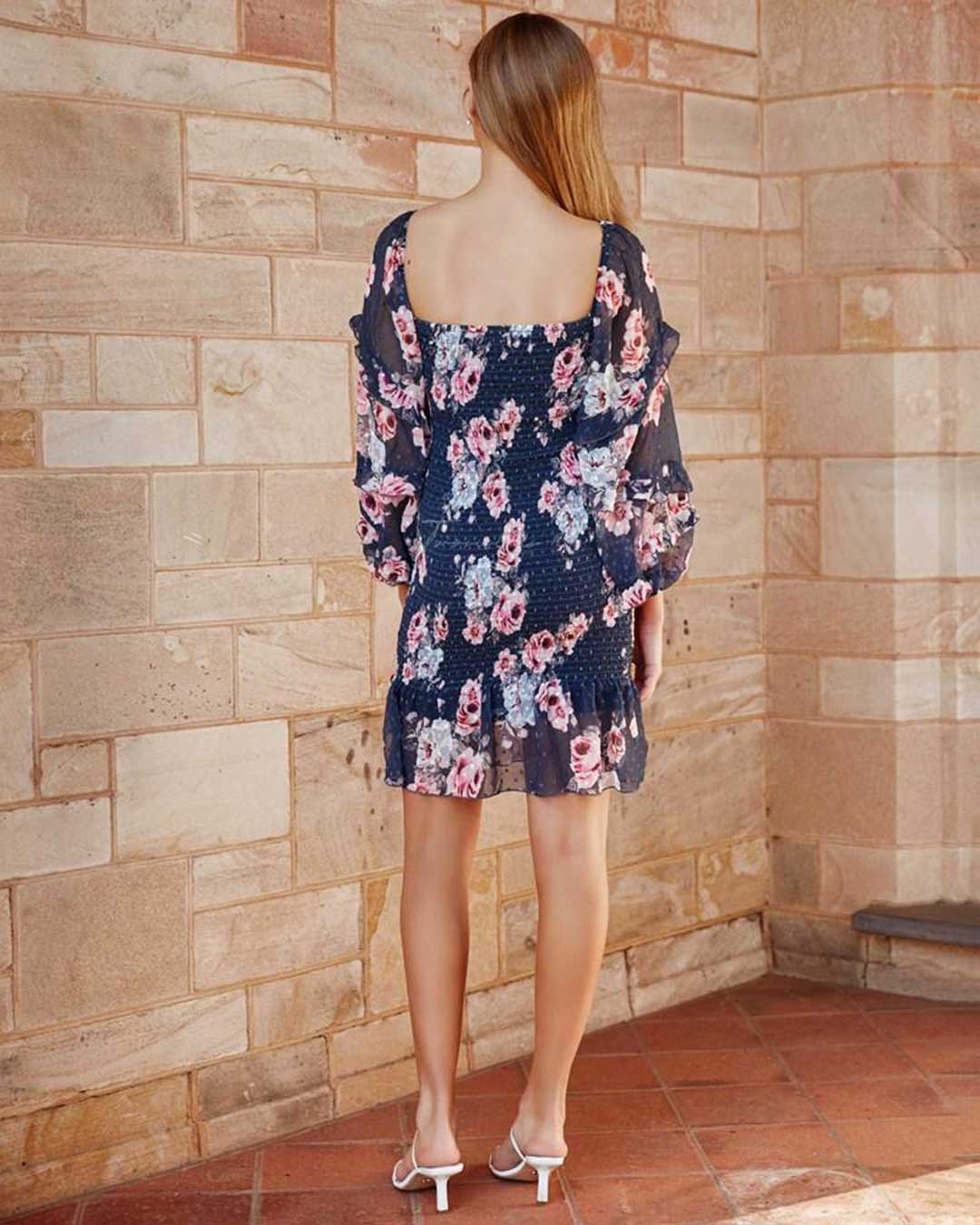 Gail Floral Dress - Navy