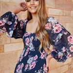 Gail Floral Dress - Navy