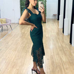 Giselle Lace Midi Dress - Emerald Green