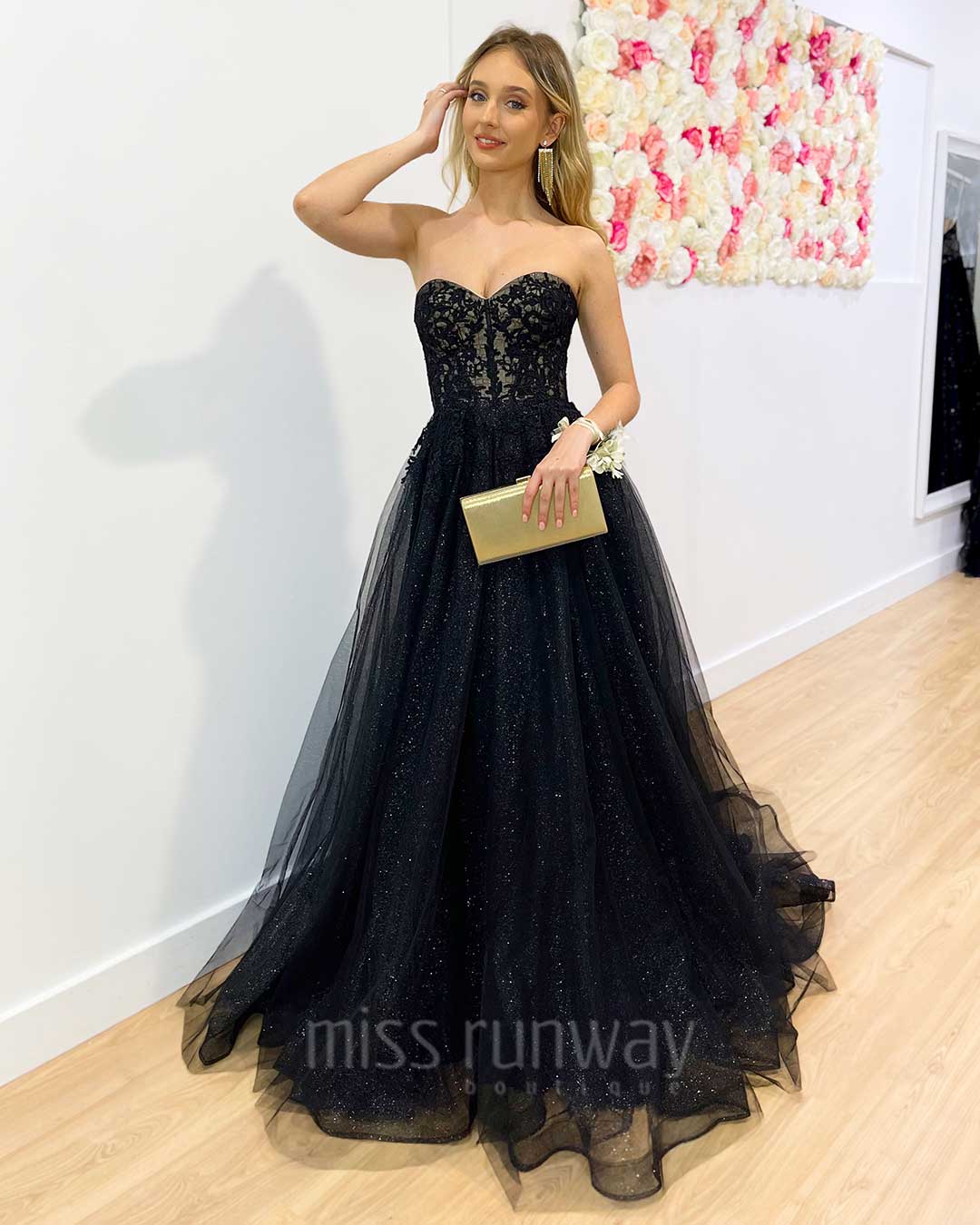 Hadley Tulle Glitter Gown - Black