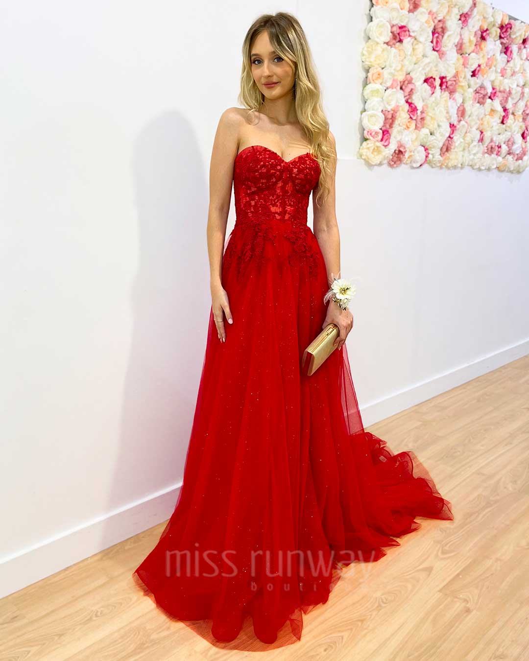 Hadley Tulle Glitter Gown - Red