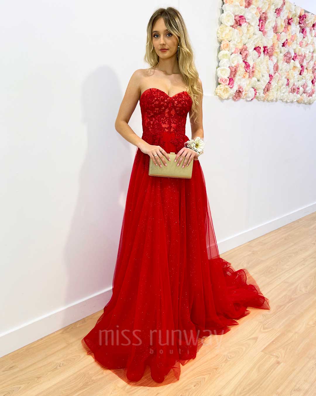 Hadley Tulle Glitter Gown - Red