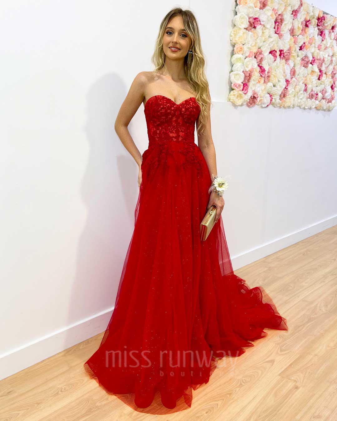 Hadley Tulle Glitter Gown - Red