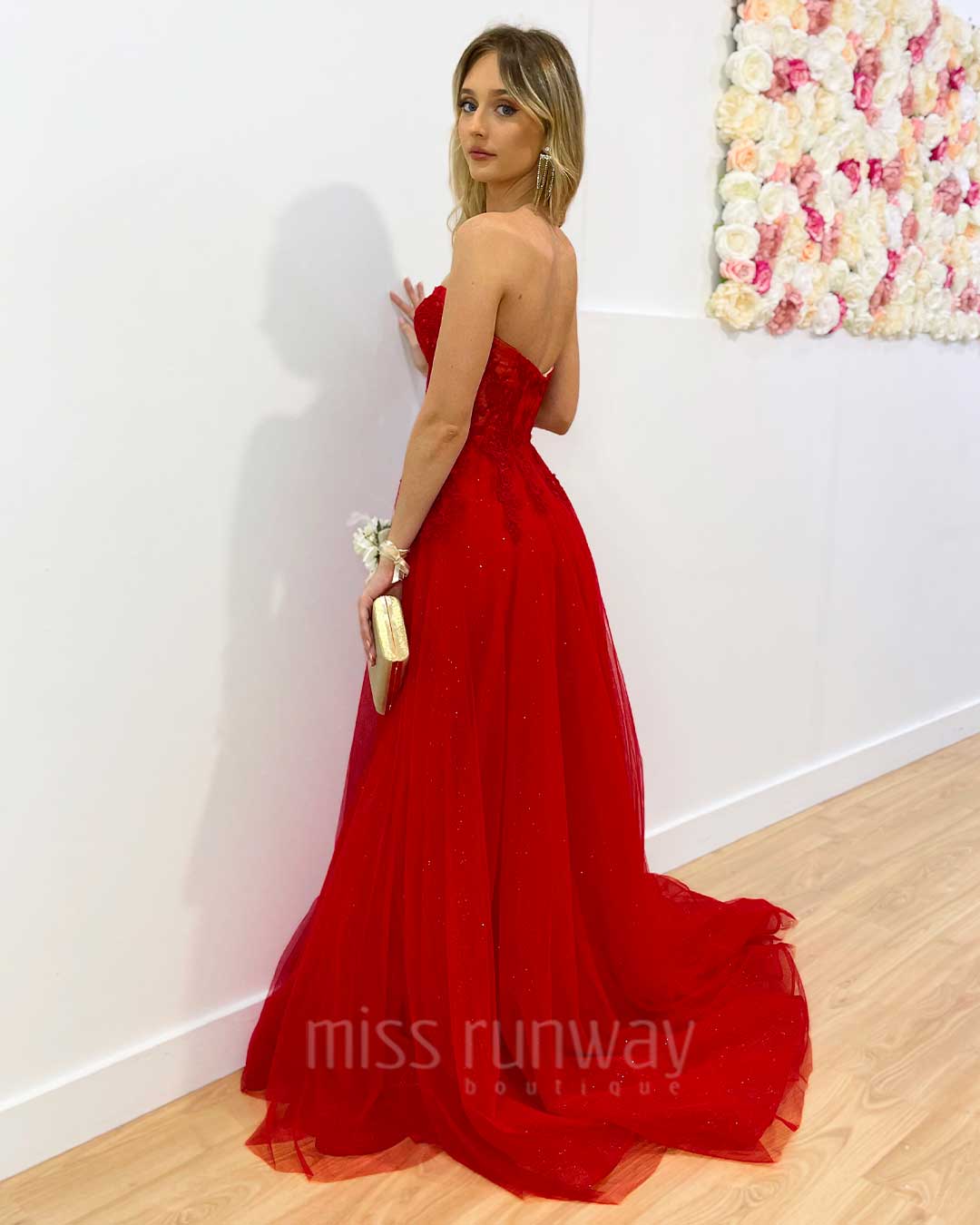 Hadley Tulle Glitter Gown - Red