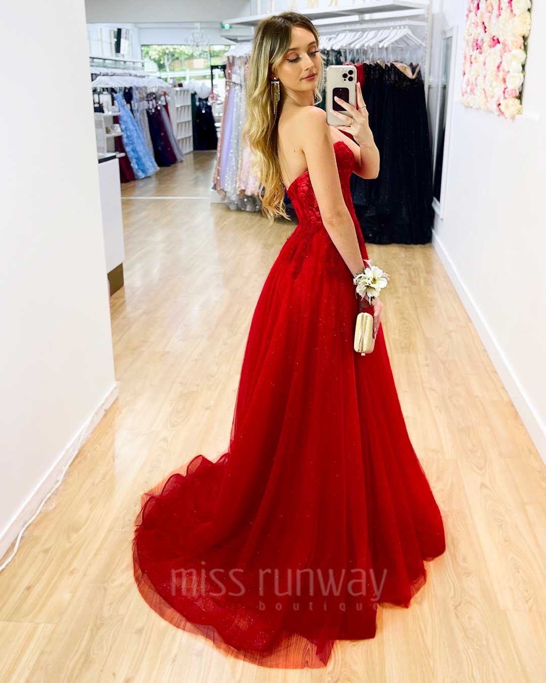 Hadley Tulle Glitter Gown - Red