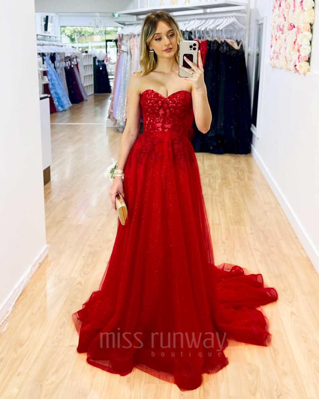 Hadley Tulle Glitter Gown - Red