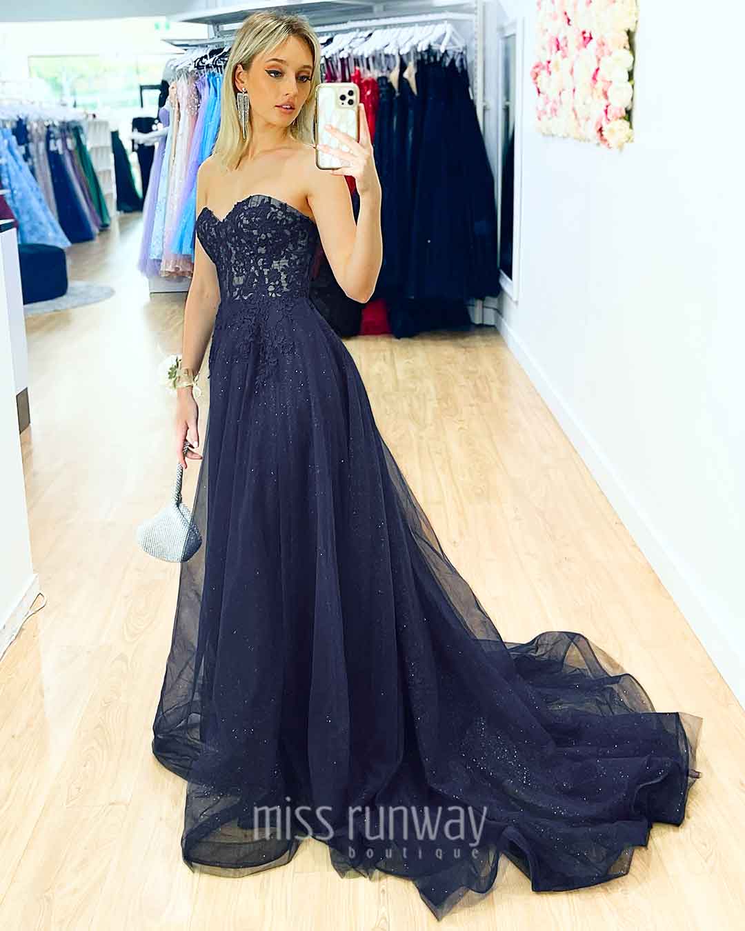 Hadley Tulle Glitter Gown - Navy