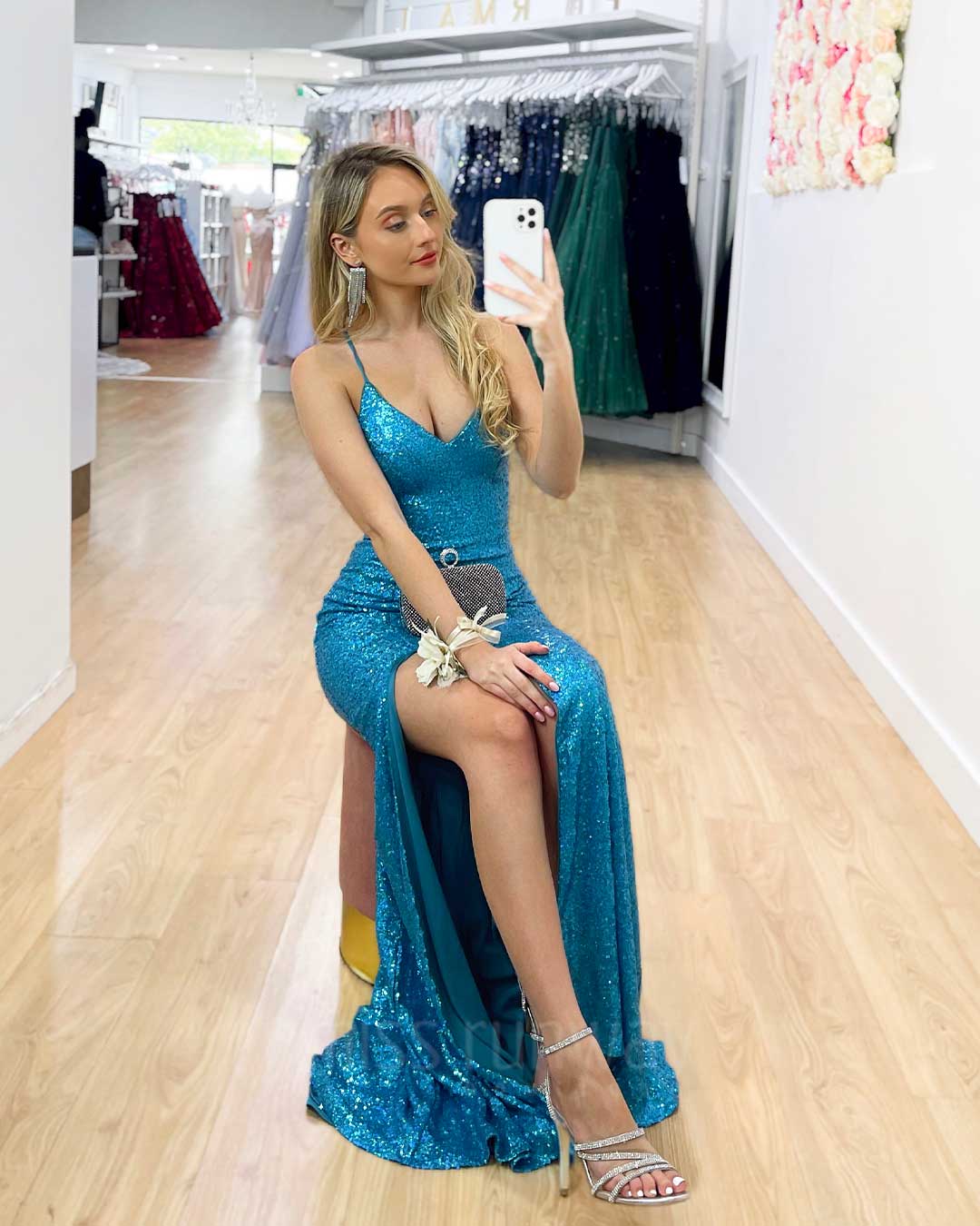 India Sequin Gown - Aqua
