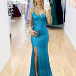 India Sequin Gown - Aqua