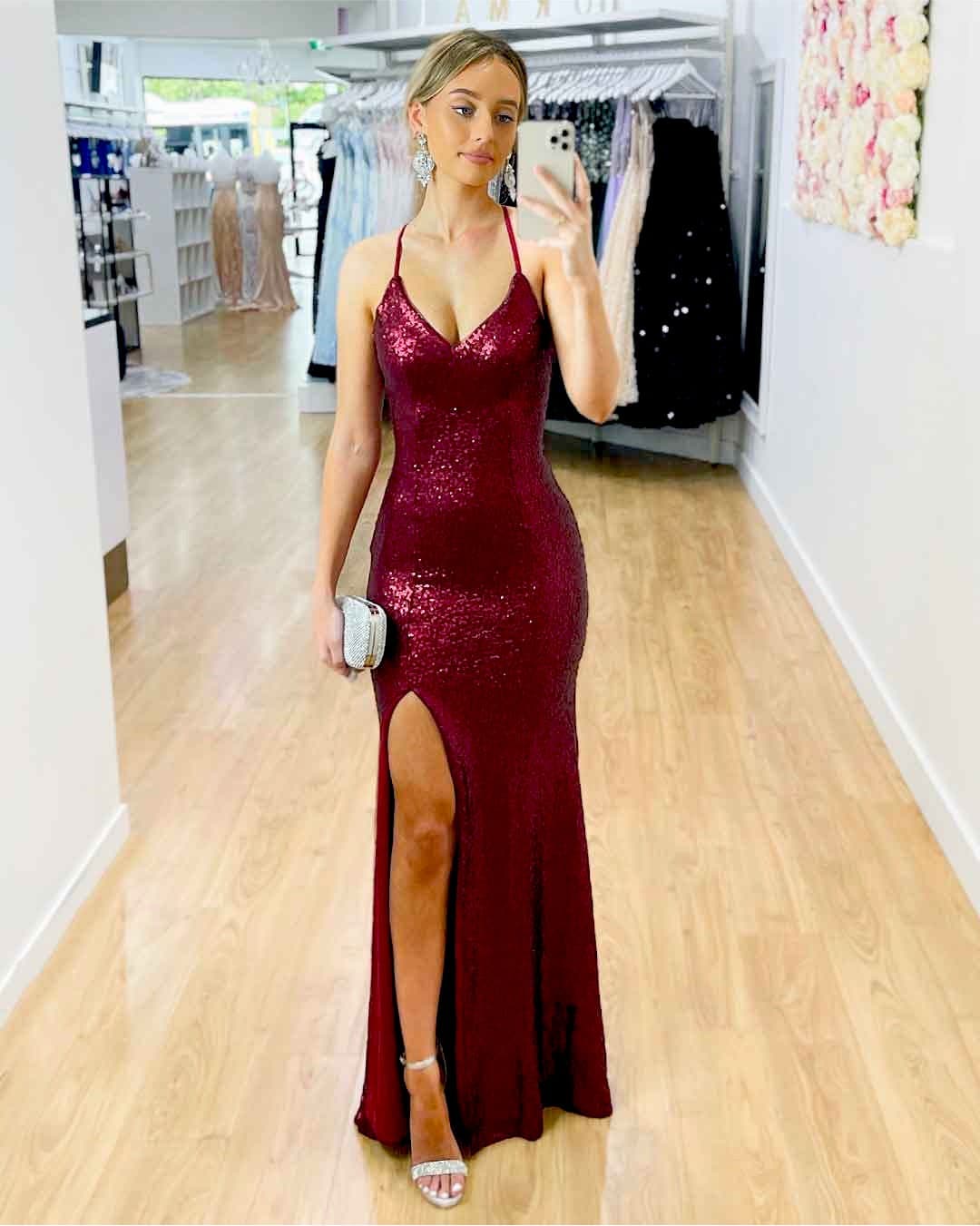 India Sequin Gown - Cherry