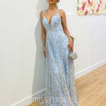 Isabella Beaded Gown - Ivory/Blue