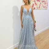 Isabella Beaded Gown - Ivory/Blue