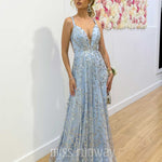 Isabella Beaded Gown - Ivory/Blue