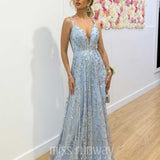 Isabella Beaded Gown - Ivory/Blue