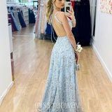Isabella Beaded Gown - Ivory/Blue