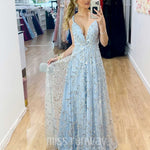 Isabella Beaded Gown - Ivory/Blue