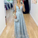 Isabella Beaded Gown - Ivory/Blue